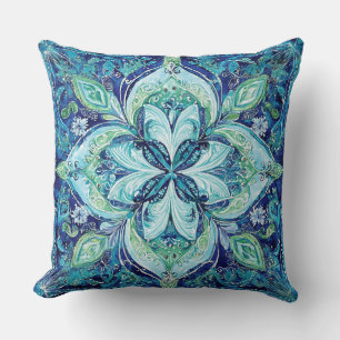 Mandela Navy Blau Smaragdgrün Boho-Muster  Kissen
