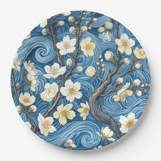 Mandelblüten im Stil von Van Gogh Pappteller (Vorderseite)