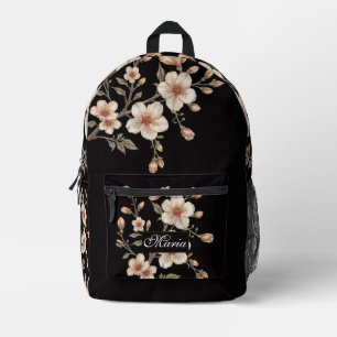 Mandelblüten Monogramm floral schwarz Bedruckter Rucksack