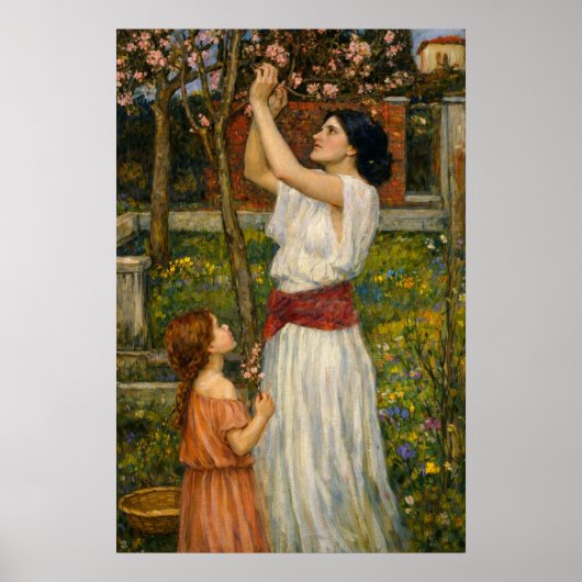 Mandelblüten pflückend von Waterhouse Poster (Vorne)