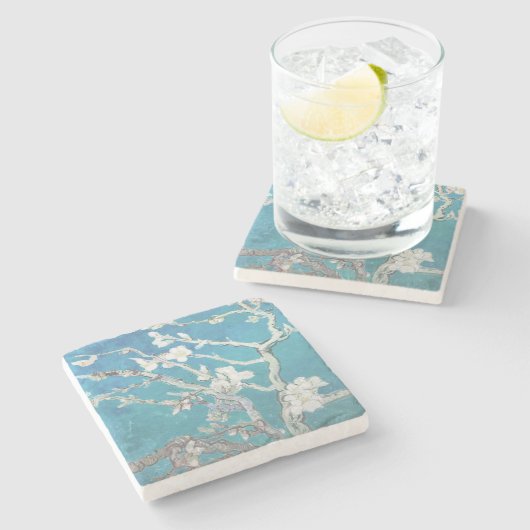 Mandelblüten Van Gogh Kunst Steinuntersetzer (Seitenansicht)