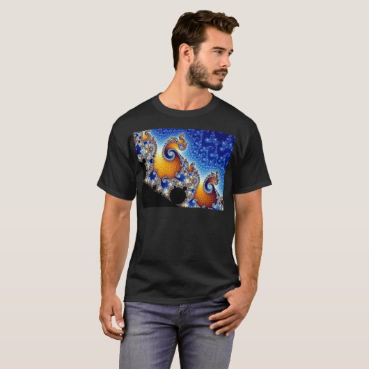 Mandelbrot blaues doppeltes gewundenes Fraktal T-Shirt (Vorne ganz)