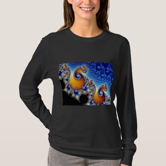 Mandelbrot blaues doppeltes gewundenes Fraktal T-Shirt (Vorderseite)