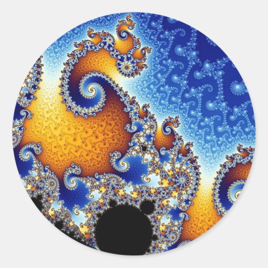 Mandelbrot Blue Double Spiral Fraktal Runder Aufkleber (Vorderseite)
