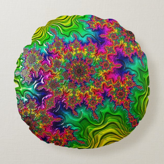 Mandelbrot Color Explosion Round Cushion Rundes Kissen (Vorderseite)