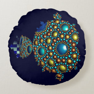 Mandelbrot Fraktal Apollonian Sphere Blue Gold Rundes Kissen