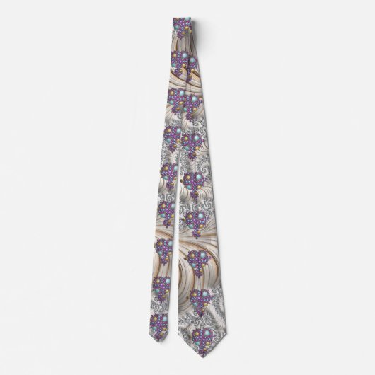 Mandelbrot Fraktal Apollonische Sphere Lila Gold Krawatte (Rückseite)