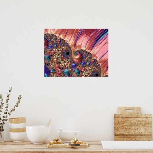 Mandelbrot Set Fractal Digital Art Pink & Gold Poster (Küche)