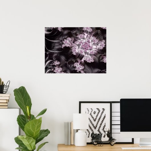 Mandelbrot Set Fraktal Digitale Kunst Rosa & Schwa Poster (Heimbüro)