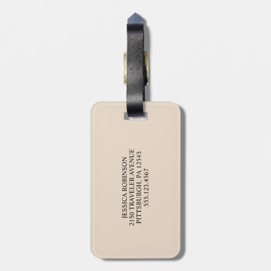 Mandeln und Schwarz I Moderne Monogramm Gepäckanhänger (Rückseite vertikal)