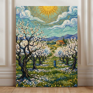 Mandelplantage im Stil von Van Gogh Sonnenbeschien Leinwanddruck