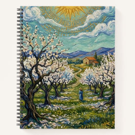 Mandelplantage im Stil von Van Gogh, sonnendurchfl Notizblock
