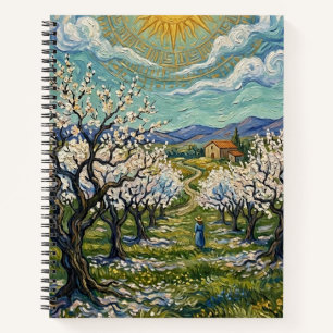 Mandelplantage im Stil von Van Gogh, sonnendurchfl Notizblock