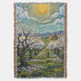 Mandelplantage im Stil von Van Gogh sonnige Blüten Decke