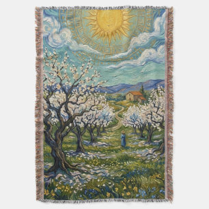 Mandelplantage im Stil von Van Gogh sonnige Blüten Decke