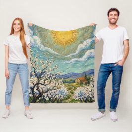 Mandelplantage im Stil von Van Gogh sonnige Blüten Fleecedecke
