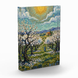 Mandelplantage im Van Gogh-Stil sonnendurchflutete Fotoblock