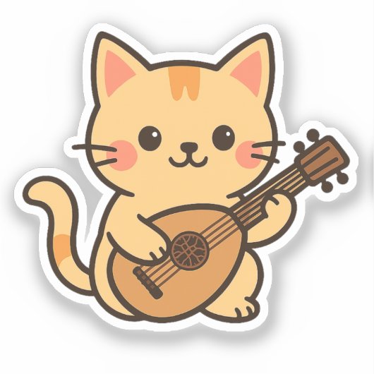 Mandolin Cat Art Design Aufkleber (Vorderseite)