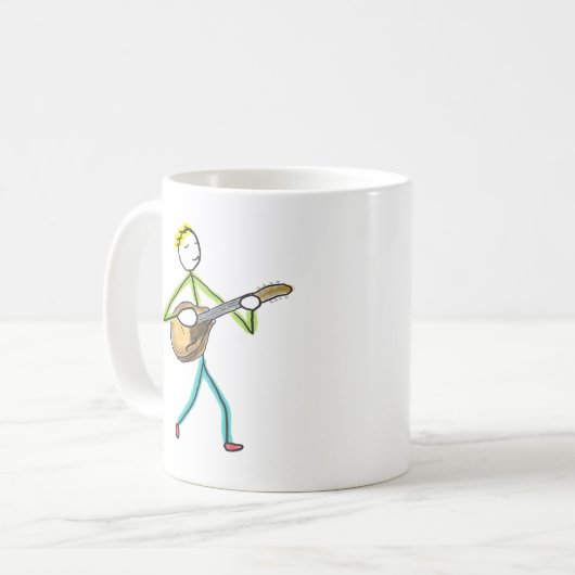 Mandolin Playing Stickman Kaffeetasse (Vorderseite Links)