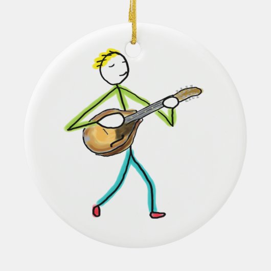 Mandolin Playing Stickman Keramik Ornament (Hinten)