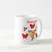 Mandolin Red Bows Holly Blätter Muster anpassen Kaffeetasse (VorderseiteRechts)