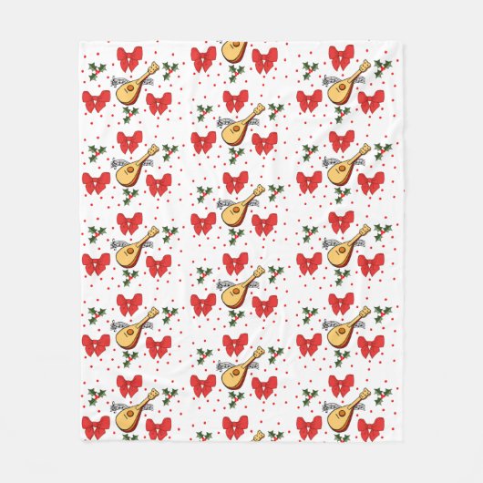 Mandolin Red Bows Holly Verlasse Berries Pattern Fleecedecke (Vorderseite)