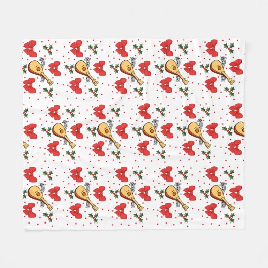 Mandolin Red Bows Holly Verlasse Berries Pattern Fleecedecke (Vorderseite (Horizontal))
