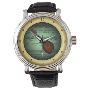 Mandolin ~ Sheet Music ~ Green/Gold Background ~ Armbanduhr