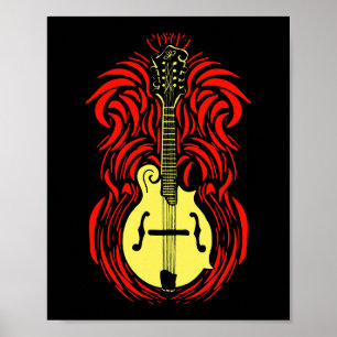 Mandoline Fire Vintage Bluegrass Musik Grafik Poster