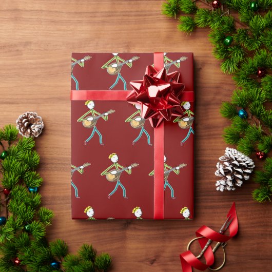 Mandoline spielender Stickman Geschenkpapier (Feiertagsgeschenk)
