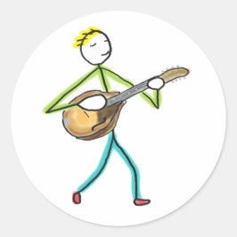 Mandoline spielender Stickman Runder Aufkleber