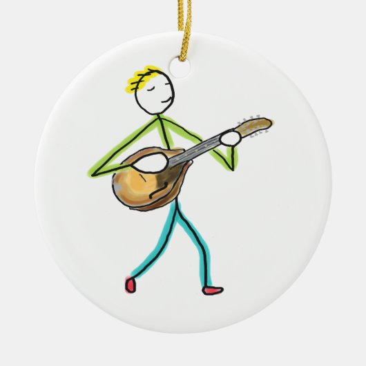 Mandoline spielender Stockmann Keramik Ornament (Vorne)