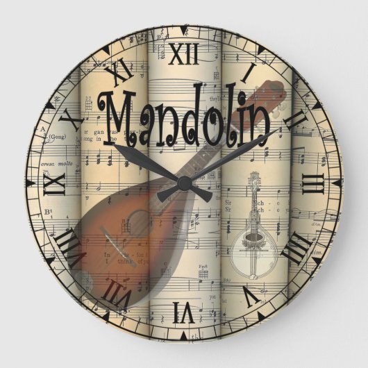Mandoline ~ Vintage Noten ~ Unique ~ Große Wanduhr (Vorderseite)