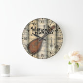 Mandoline ~ Vintage Noten ~ Unique ~ Große Wanduhr (Zuhause)