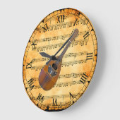 Mandoline ~ Vintage Notenmusik Hintergrund ~ einzi Große Wanduhr (Winkel)
