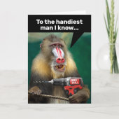 Mandrill Monkey with a Drill - Handy Man Birthday Karte (Vorderseite)