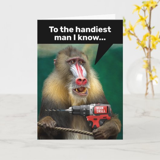 Mandrill Monkey with a Drill - Handy Man Birthday Karte (Gelbe Blume)