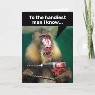 Mandrill Monkey with a Drill - Handy Man Birthday Karte
