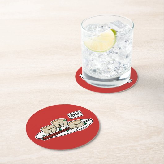 Mandu koreanisches Mehlkloß-dim sumfrühstück Runder Pappuntersetzer (Vor Ort)