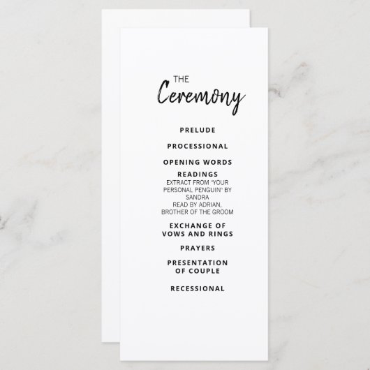 Mandy Minimalistisch Simple Zeremony Party Program Menükarte (Vorne/Hinten)