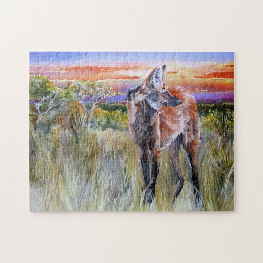 Maned Wolf-Aquarell-Kunst-Puzzlespiel Puzzle (Horizontal)