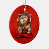 Maneki-neko Beckoning Katze auf rot Keramik Ornament (Rechts)