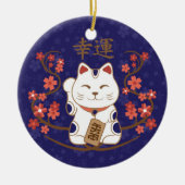 Maneki-neko cat with good luck kanji keramik ornament (Vorne)