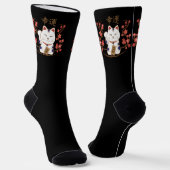 Maneki-neko cat with good luck kanji socken (Gewinkelt)