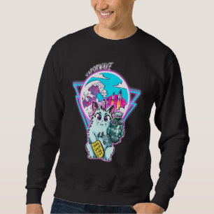 Maneki-Neko Cyberpunk-Katze mit Vapor Wave Style Sweatshirt