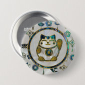 Maneki Neko glückliche Katze auf Perle und Button (Vorne & Hinten)