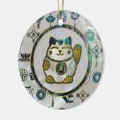 Maneki Neko glückliche Katze auf Perle und Keramikornament (Links)