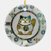 Maneki Neko glückliche Katze auf Perle und Keramikornament (Hinten)