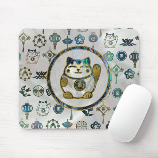 Maneki Neko glückliche Katze auf Perle und Mousepad (Mit Mouse)