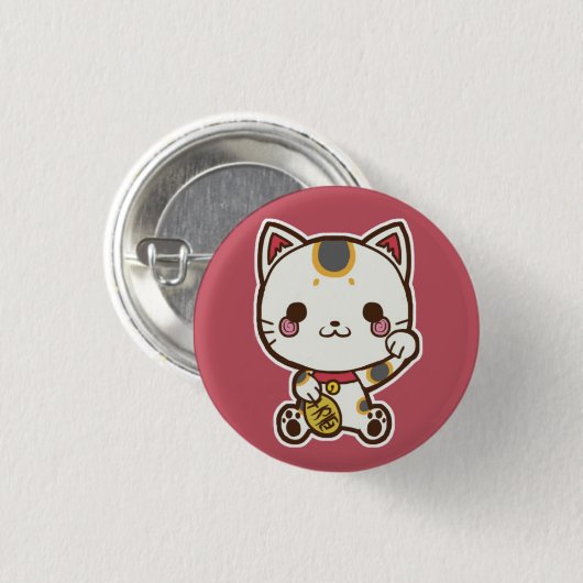 Maneki Neko (glückliche Katze) Knopf Button (Vorne & Hinten)